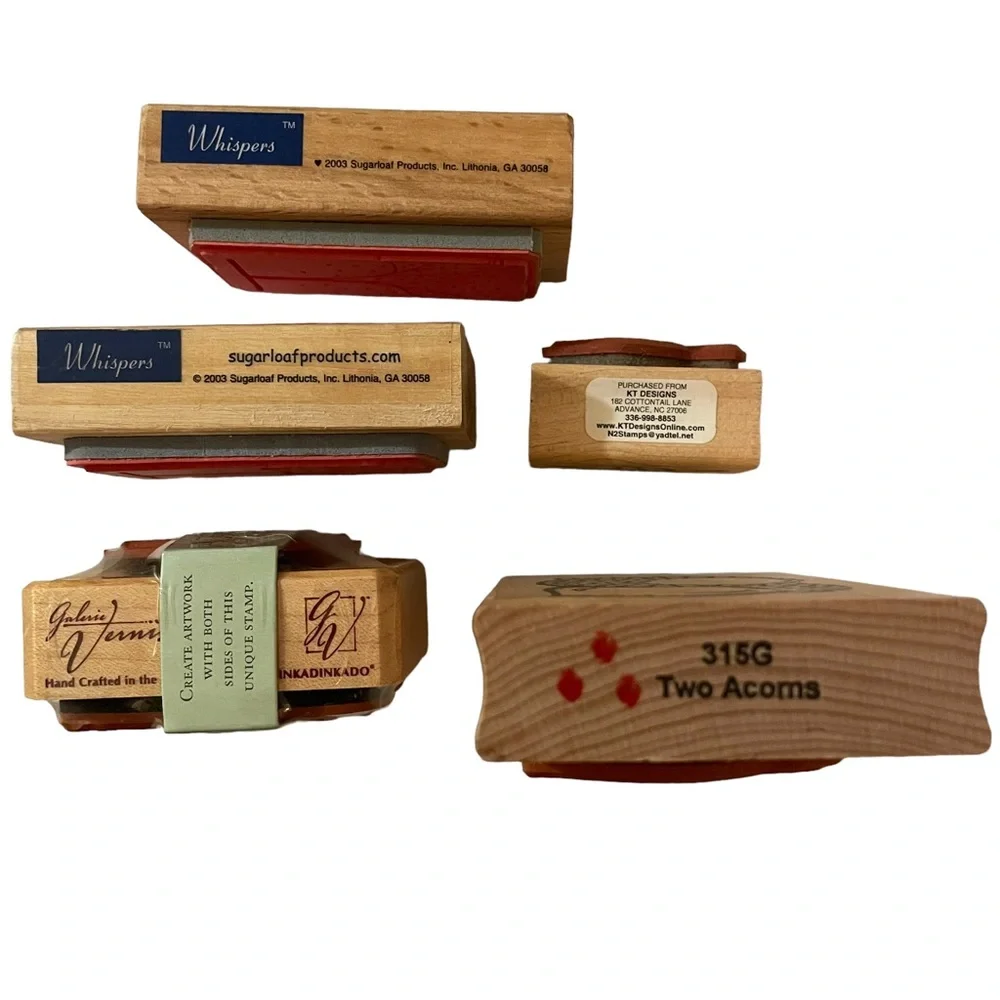 Trees Leaves Acorns 5 Wood Block Rubber Stamps Medium Mixed Lot